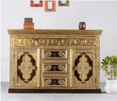 Indian Antique Brass Work Solid Wood Sideboard C18